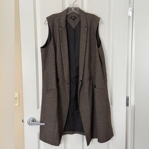 Reitmans Long Sleeveless Blazer Vest Brown Houndstooth, Size XL or 2XL